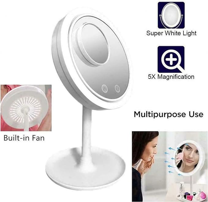 Espejo 360° Maquillaje con luz LED y Ventilador